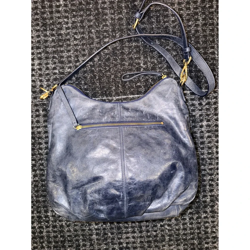 Vera Bradley leather Hobo Shoulder‎ Bag Navy Blue Gold Tone Hardware